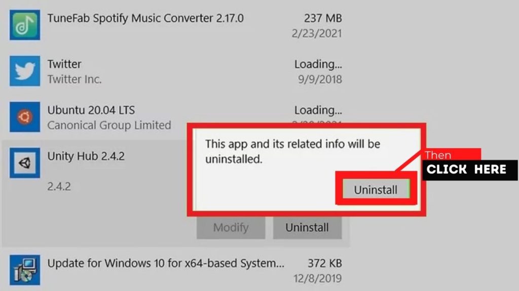Now, click on the “Uninstall” button