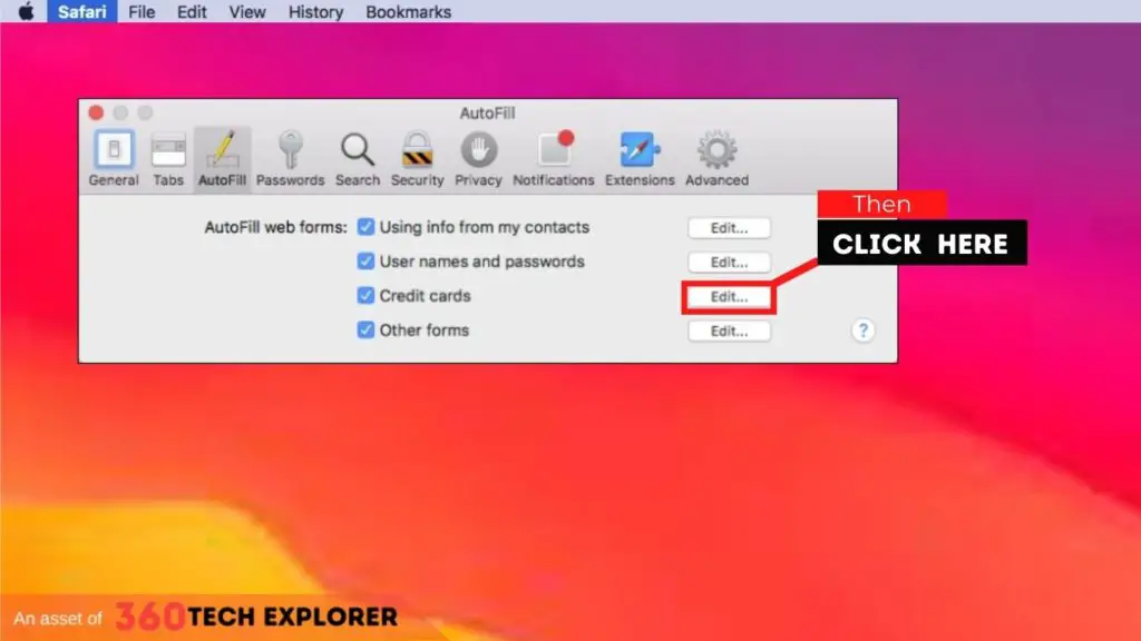 Edit Credit cards autofill in Safari